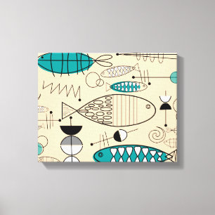 Mid-Century Modern Teal Fish Art Canvas Print