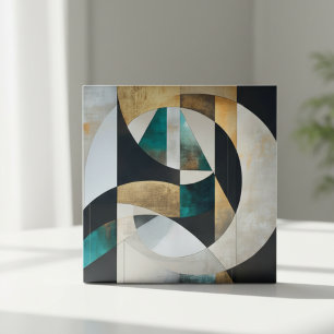 Mid-Century Modern Teal Gold Geometric Abstract Tile
