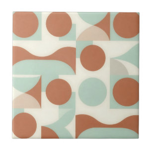 Mid Century Modern Terracotta Abstract Shapes  Tile