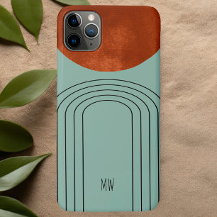 Mid Century Modern Terracotta Arch Teal Line Art iPhone 11 Pro Max Case