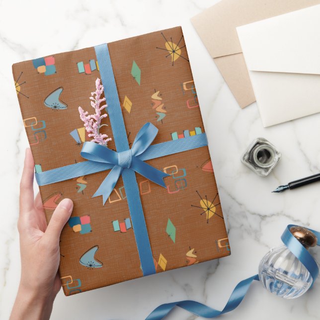 Mid Century Modern Textured Brown Wrapping Paper (Gifting)