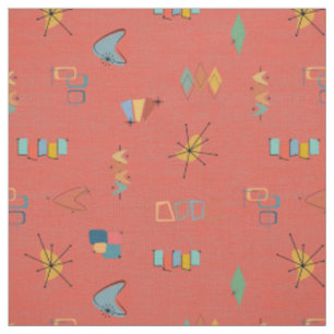 Mid Century Modern Textured Dark Coral Fabric