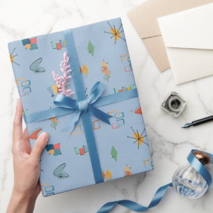 Mid Century Modern Textured Light Blue Wrapping Paper