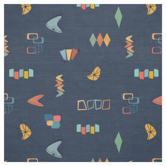 Mid Century Modern Textured Navy Blue Fabric (Swatch)