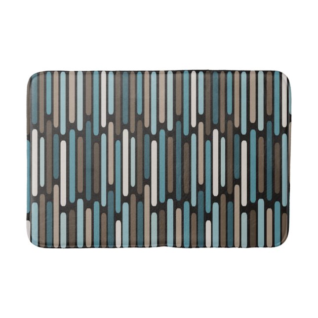 Mid Century Modern Thin Stripes Turquoise Brown Bath Mat (Front)