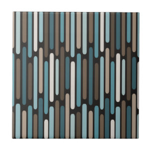 Mid Century Modern Thin Stripes Turquoise Brown Tile