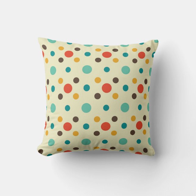 Mid-Century Modern Throw Pillow, Polkadot Pattern Pillow (Front)