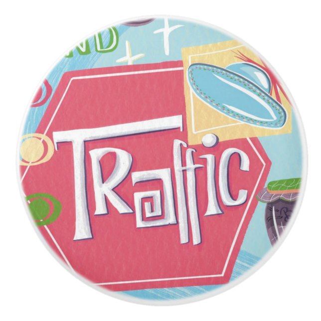 Mid Century Modern Traffic Retro Ceramic Knob (Front)