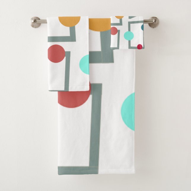 Mid-Century Modern Trapezoids and Circles Bath Towel Set (Insitu)