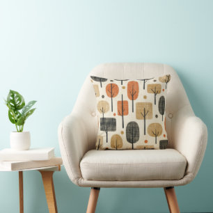 Mid Century Modern Tree Pattern Throw Pillow