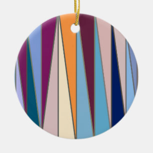 Mid-Century Modern Triangles, Blue, Purple & Gold Ceramic Ornament