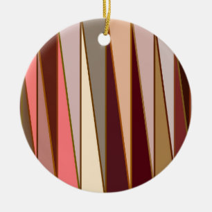Mid-Century Modern Triangles, Brown, Beige & Coral Ceramic Ornament