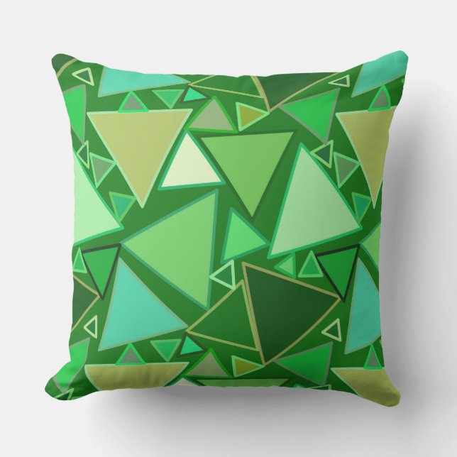 Mid-Century Modern Triangles, Emerald Green Throw Pillow (Front)