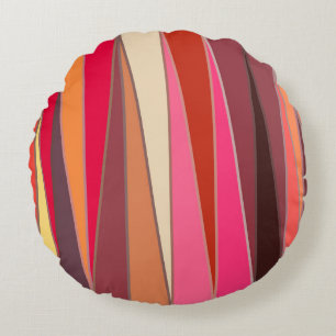 Mid-Century Modern Triangles, Fuchsia and Brown Round Pillow