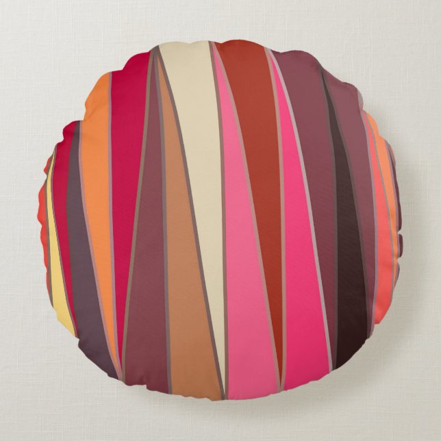 Mid-Century Modern Triangles, Fuchsia and Brown Round Pillow (Front)