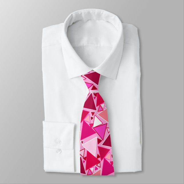 Mid-Century Modern Triangles, Pink and Burgundy Tie (Tied)