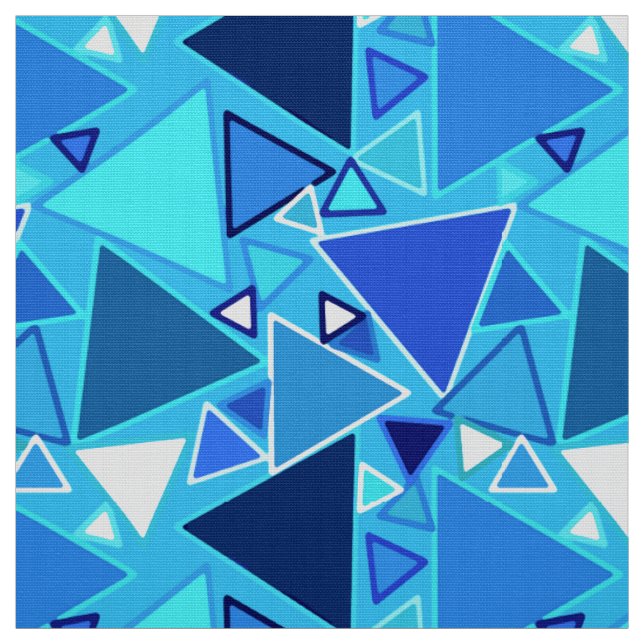 Mid-Century Modern Triangles, Shades of Blue Fabric (Swatch)