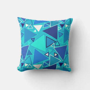 Mid-Century Modern Triangles, Shades of Blue Outdoor Pillow