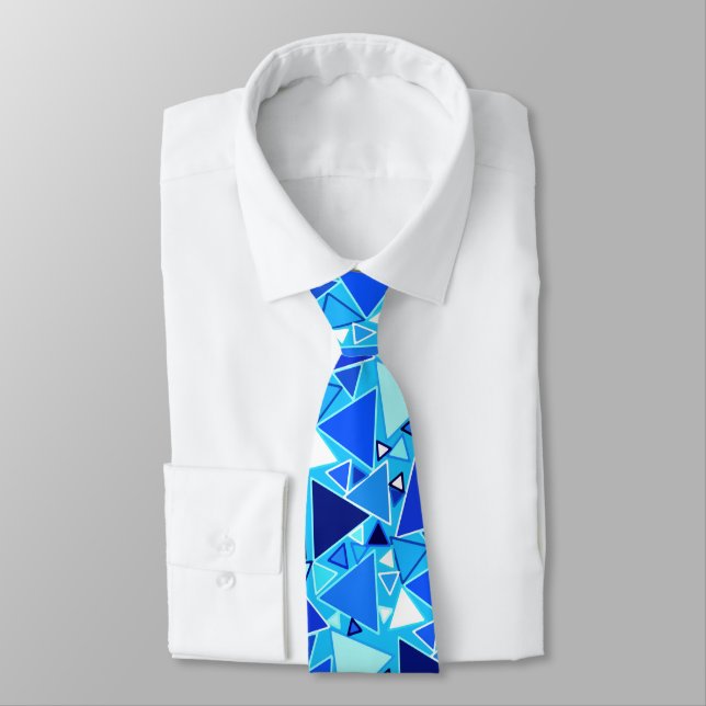 Mid-Century Modern Triangles, Shades of Blue Tie (Tied)