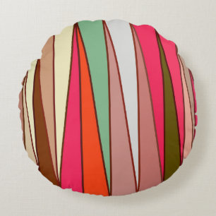 Mid-Century Modern Triangles, Taupe & Fuchsia Pink Round Pillow