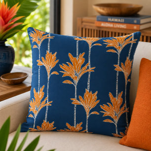 Mid Century Modern Tropical Ti Leaf Floral Throw Pillow