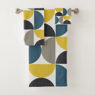Mid-Century Modern Turmer Gunmetal and blue Bath Towel Set