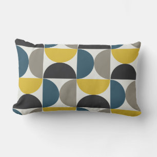 Mid-Century Modern Turmer Gunmetal and blue Lumbar Pillow