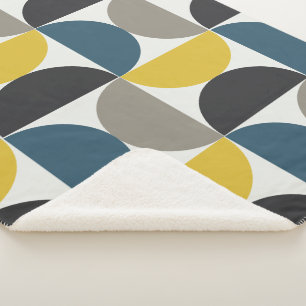 Mid-Century Modern Turmer Gunmetal and blue   Sherpa Blanket