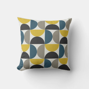 Mid-Century Modern Turmer Gunmetal and blue Throw Pillow