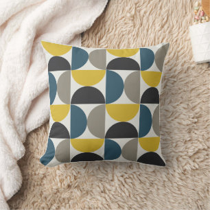 Mid-Century Modern Turmer Gunmetal and blue Throw Pillow