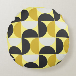 Mid-Century Modern turmeric and gunmetal grey   Round Pillow