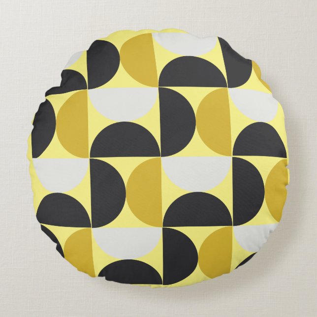 Mid-Century Modern turmeric and gunmetal grey   Round Pillow (Front)