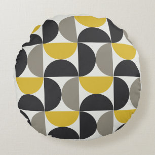 Mid-Century Modern Turmeric Gunmetal Round Pillow