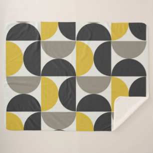 Mid-Century Modern Turmeric Gunmetal     Sherpa Blanket