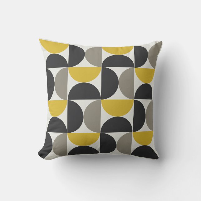 Mid-Century Modern Turmeric Gunmetal     Throw Pillow (Front)