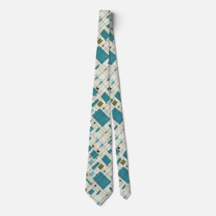Mid Century Modern, Turquoise, Black,  Geometric Tie