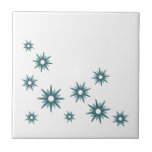 Mid-Century Modern Turquoise Blue Starburst Design Tile<br><div class="desc">Mid-century modern inspired design featuring vintage retro turquoise blue starbursts in an organic design on a white background. Simple, clean modern design.</div>