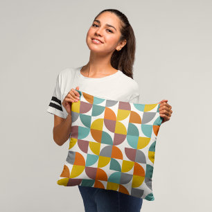 Mid-Century Modern Turquoise Gold Rust Pie Shapes Throw Pillow