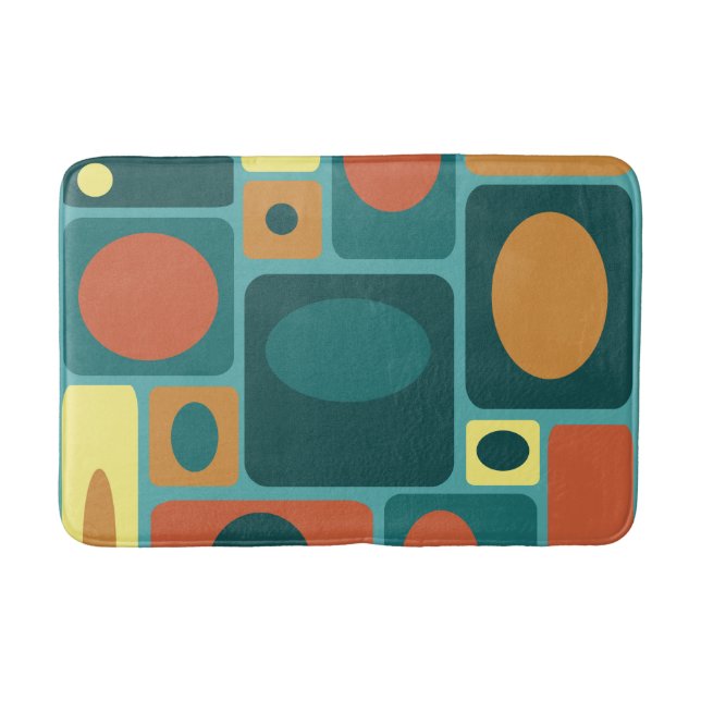 Mid Century Modern Turquoise Rectangles Bath Mat (Front)