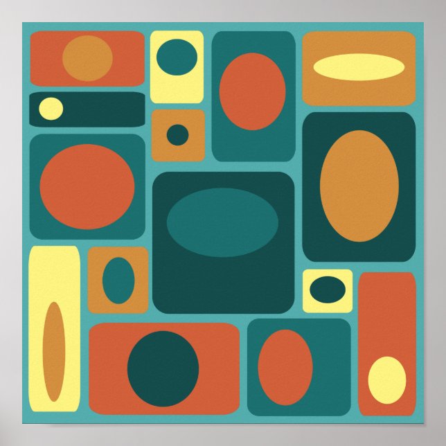 Mid Century Modern Turquoise Rectangles Poster (Front)