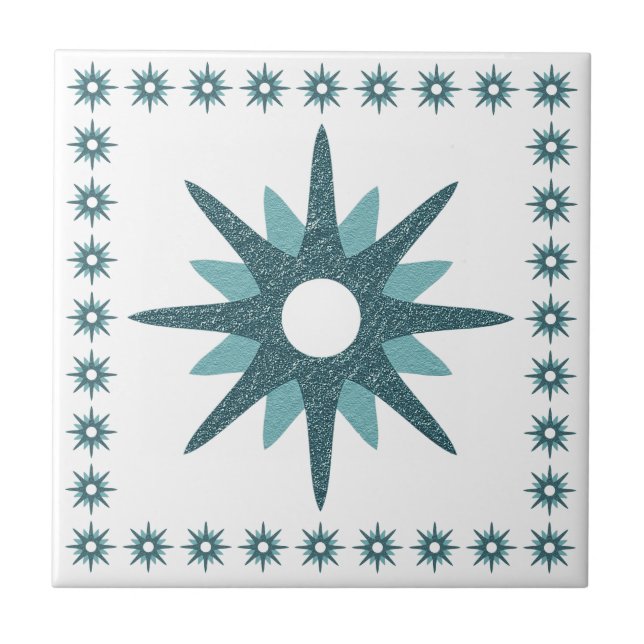 Mid-Century Modern Turquoise Starburst Design Tile (Front)