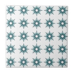 Mid-Century Modern Turquoise Starburst Pattern Cer Tile<br><div class="desc">Mid-century modern inspired design featuring vintage pattern of retro turquoise blue starbursts on a white background. Simple, clean modern design. Create your own custom pattern by uploading a new image, or use the "message" button to contact the designer for help. To create your own patterned design: 1. Select personalize this...</div>