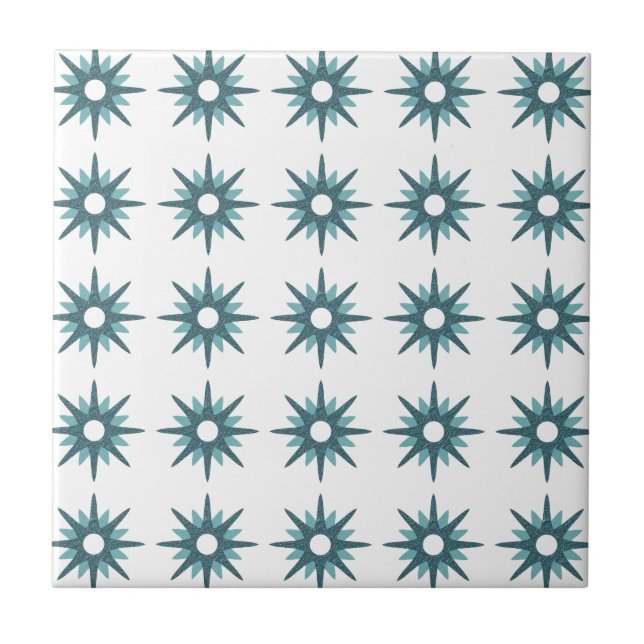 Mid-Century Modern Turquoise Starburst Pattern Cer Tile (Front)