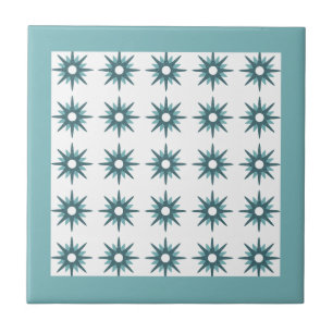 Mid-Century Modern Turquoise Starburst Pattern Tile