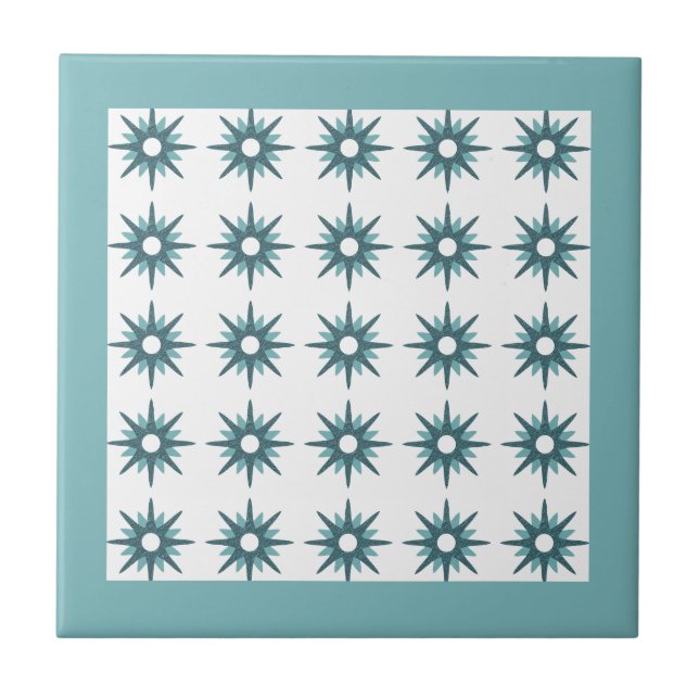 Mid-Century Modern Turquoise Starburst Pattern Tile (Front)