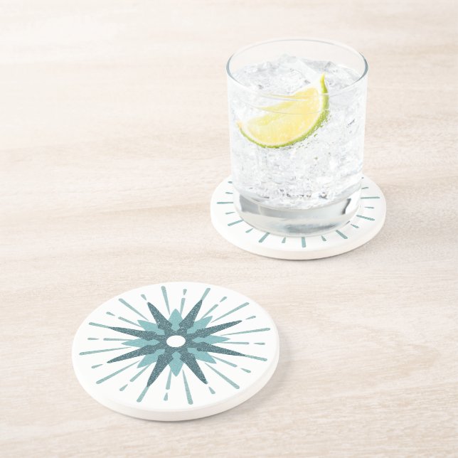 Mid-Century Modern Turquoise Starburst Round Coaster (Side)