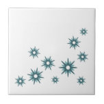 Mid-Century Modern Turquoise Starbursts Tile<br><div class="desc">Mid-century modern inspired design featuring vintage retro turquoise starbursts in an organic design on a white background. Simple, clean modern design.</div>