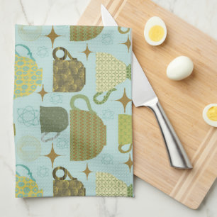 Mid Century Modern Turquoise Teacup  Kitchen Towel