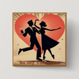 Mid Century Modern Valentine Dancing Couple 2 Inch Square Button