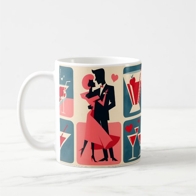 Mid Century Modern Valentine Dancing Couple Coffee Mug (Left)